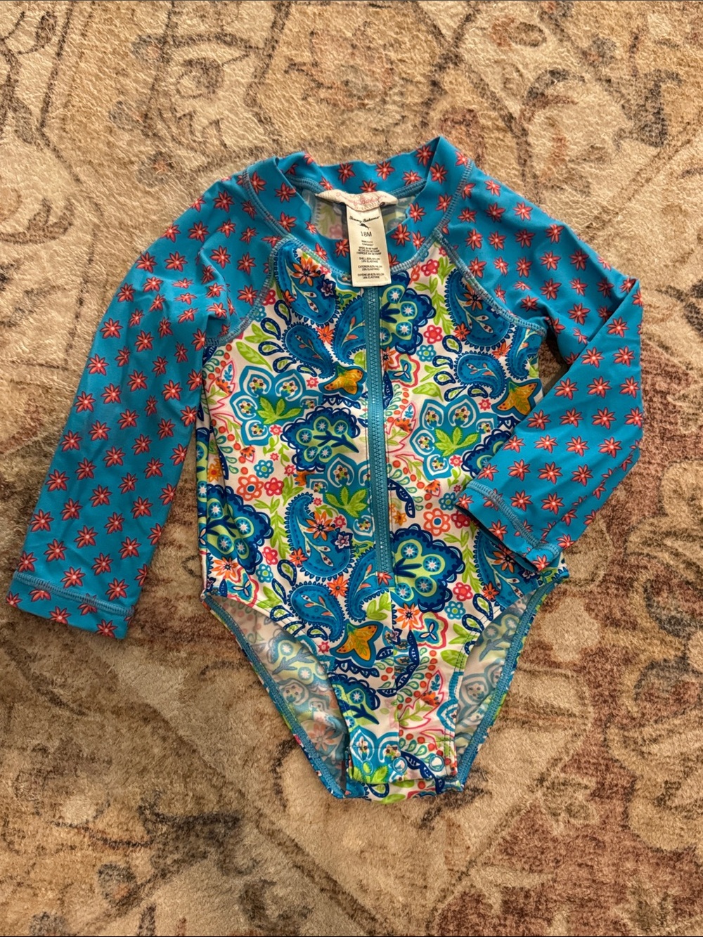 Tommy Bahama Turquoise Tropical Toddler Rash Guard One Piece Swimsuit